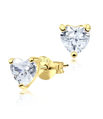 Gold Plated Heart CZ Silver Earrings STS-2617-GP